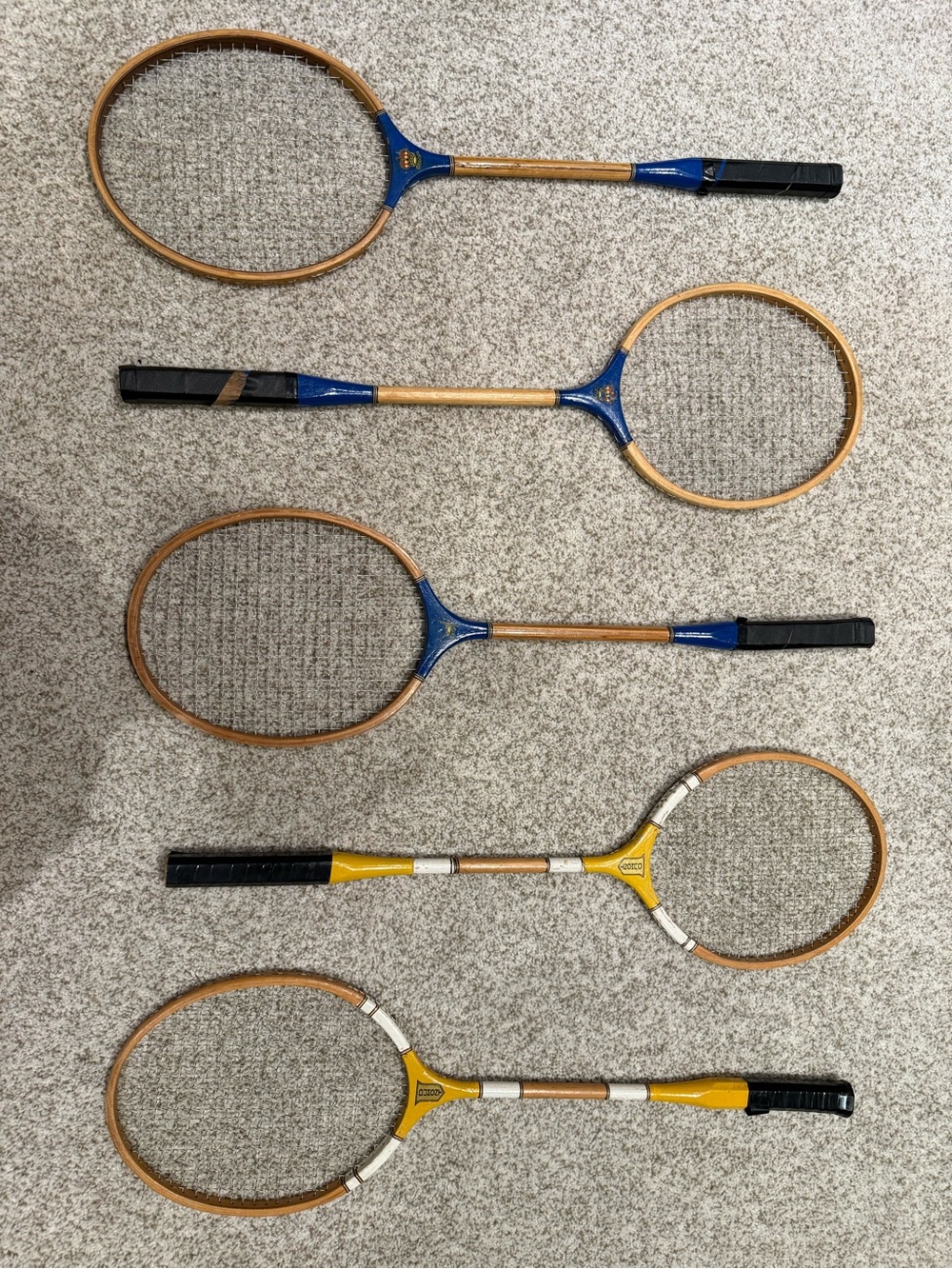 Lot of 5 Crown Vintage Wooden Badminton Racket Retro Sports Decor Home Decor